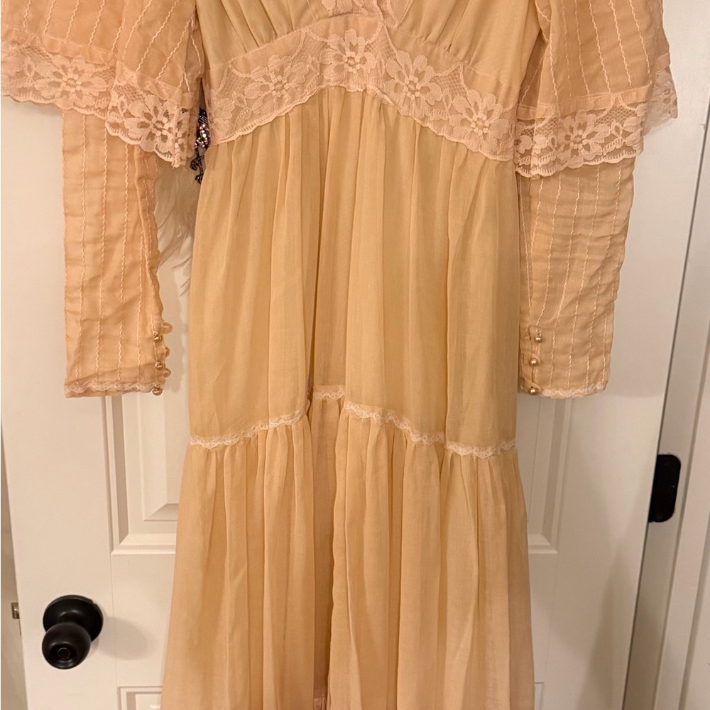 Vintage Gunne Sax by Jessica McClintok Peach Lace Maxi Dress